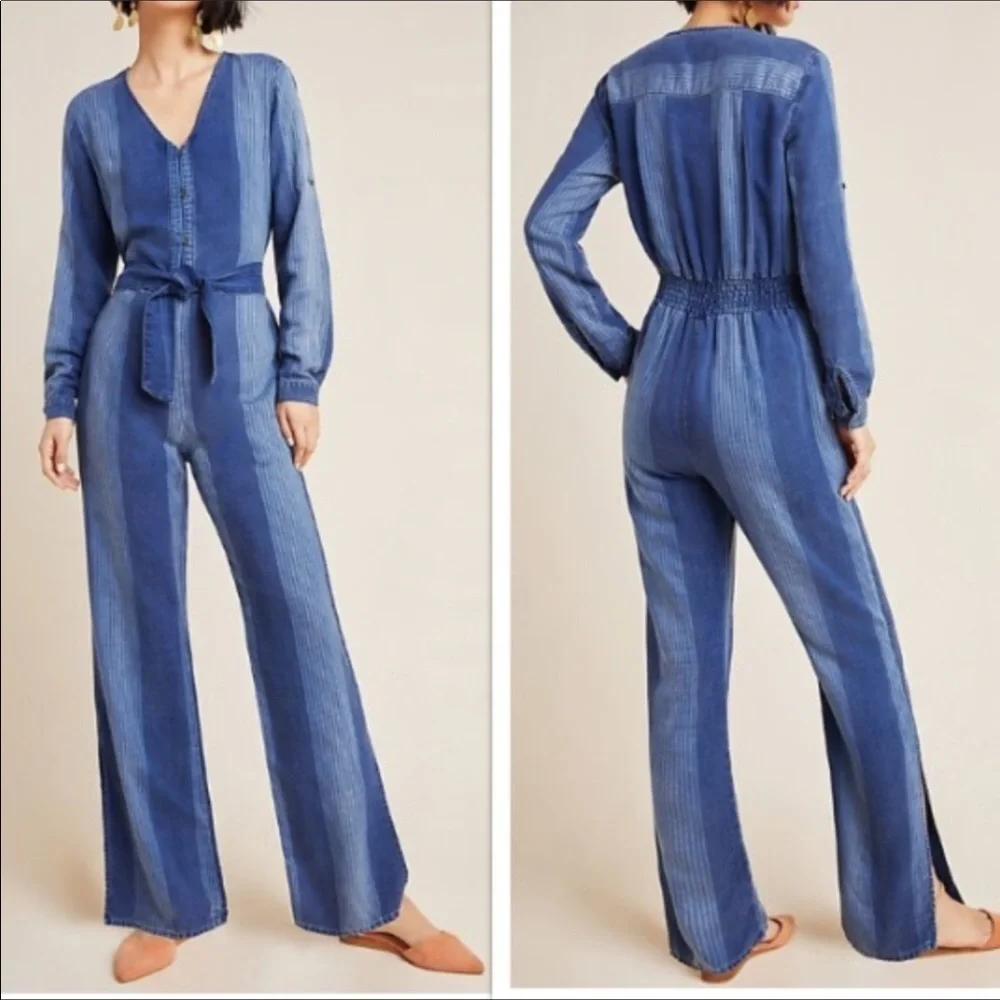 NEW Cloth & Stone Laney Chambray Jumpsuit Romper Denim Jeans Patchwork - Picture 1 of 10
